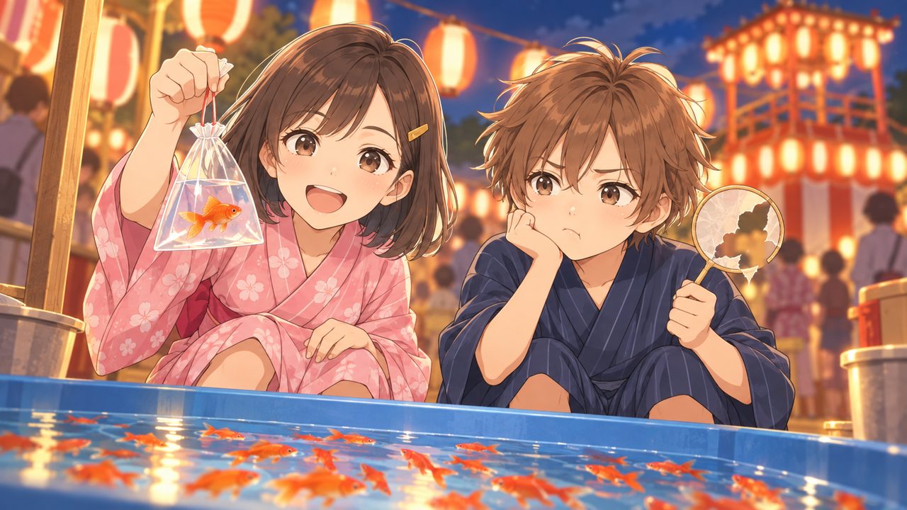 十岁那年的夏祭,澪和空一起捞金鱼